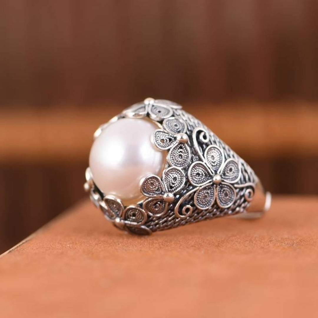Pärlring i vintage silver