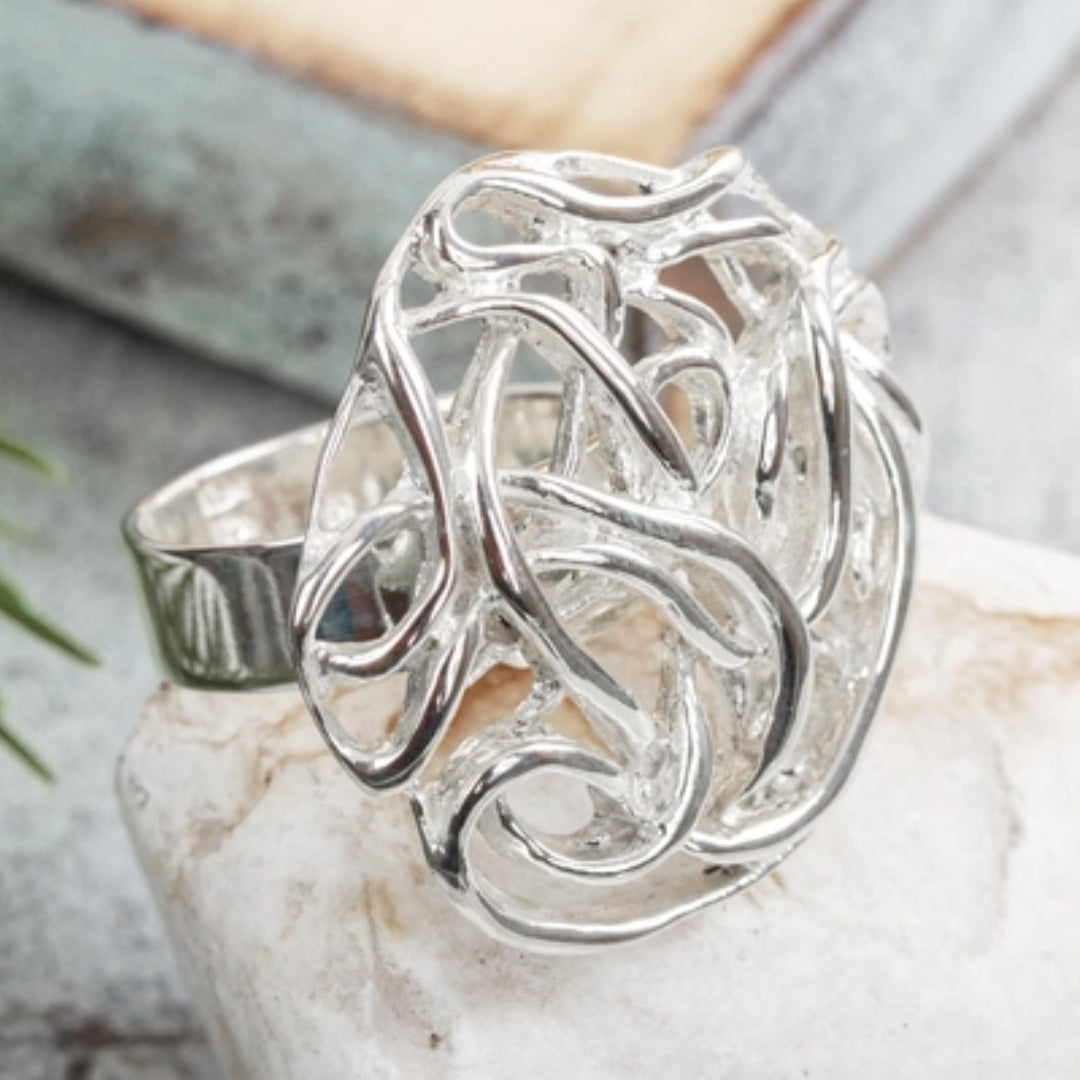 Vintage glänsande silverpläterad trädring