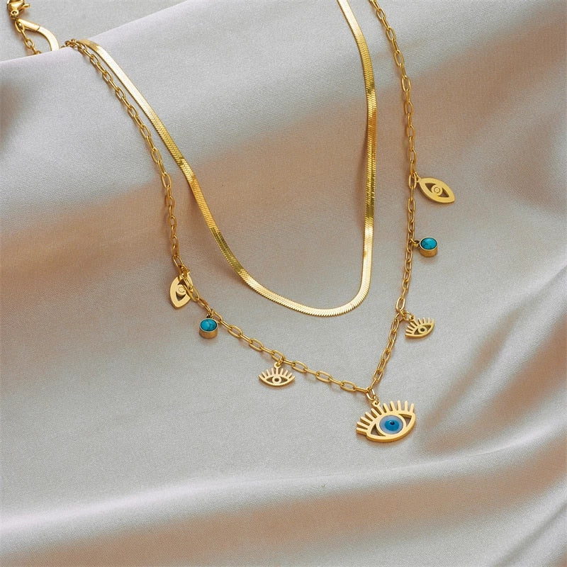 Stål Blå Ögonform Hängande Halsband