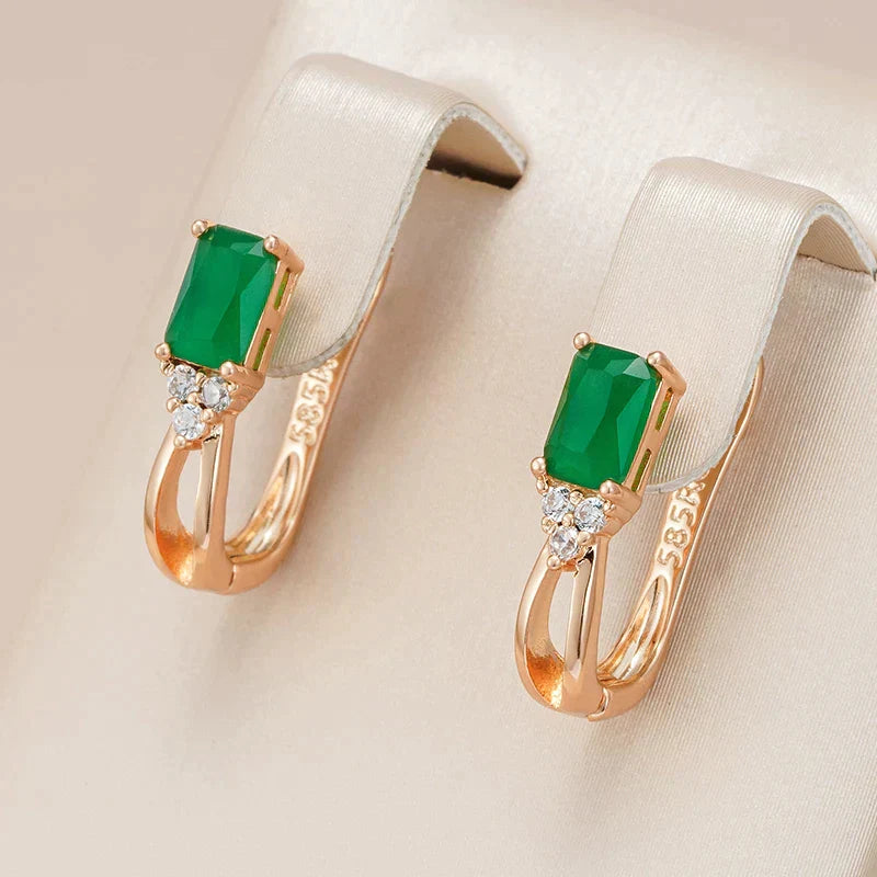 Eleganta Örhängen i Grön Kristall med Zirconia i Guld