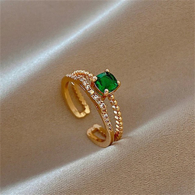 Justerbar Ring med Grön Zirkon i Guld