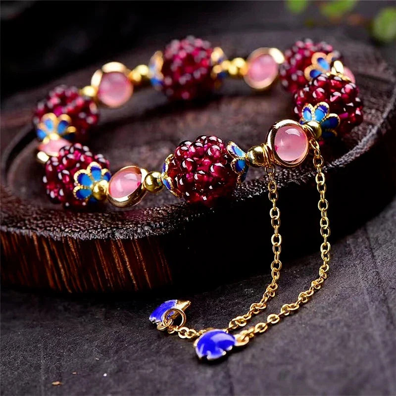 Naturlig Granat Sten etniska Armband