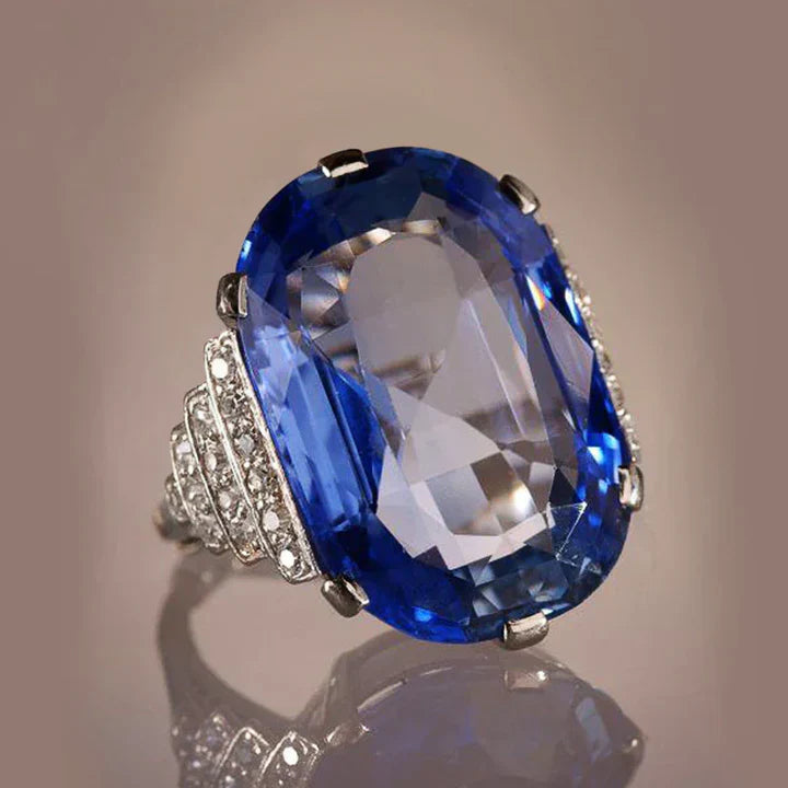 Vintage blå zirkonia silverring