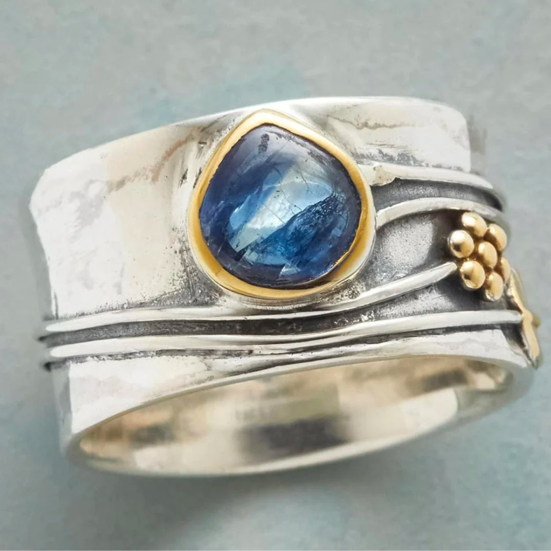 Boho-ring med blå kristall i silver