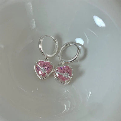 Sterling Silver Rose Crystal hjärta örhängen och ring