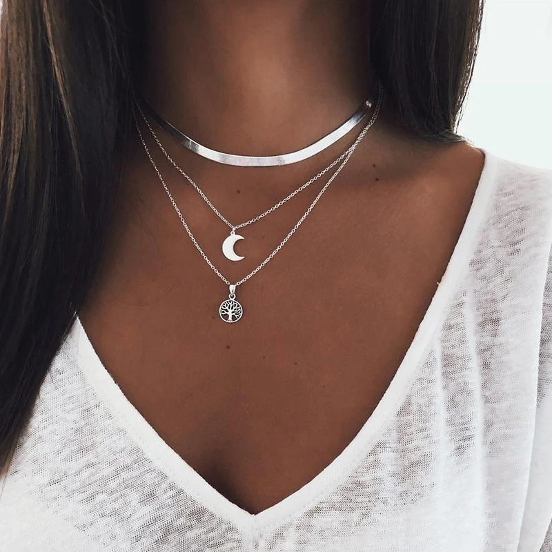Silverhalsband med måne