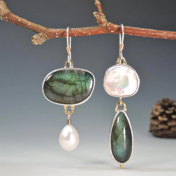 Vintage örhängen med naturstenar i sterlingsilver
