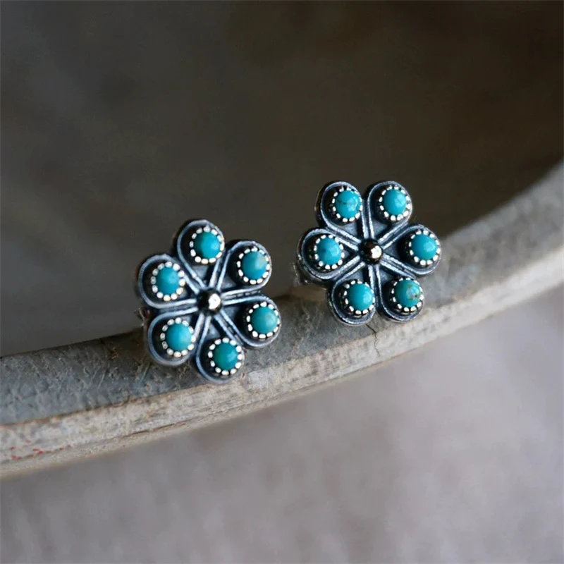 Vintage örhängen med turkosblomma i sterlingsilver