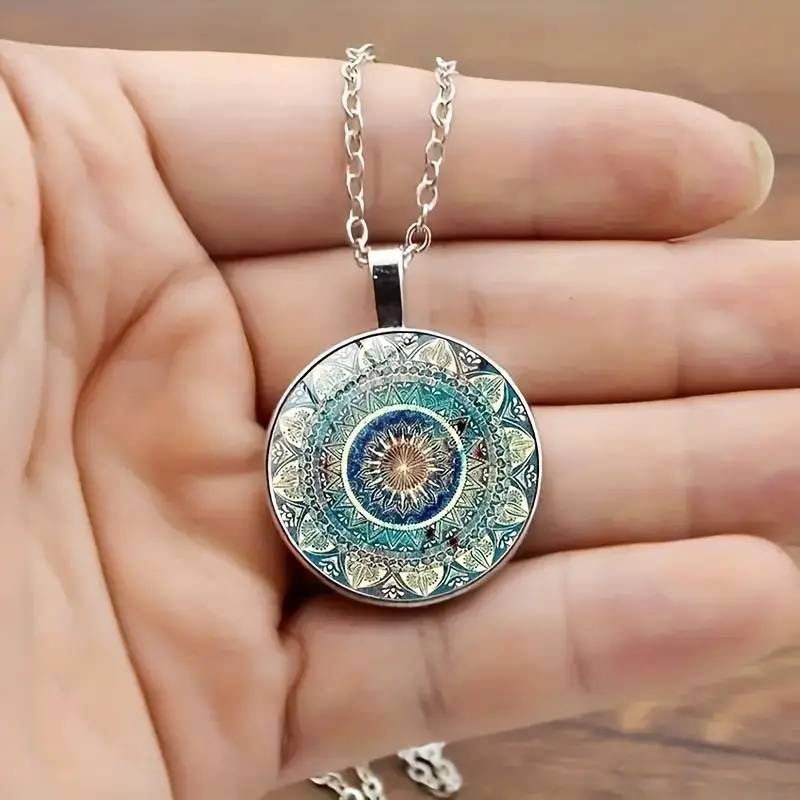 Vintage rundat blått mandalahalsband