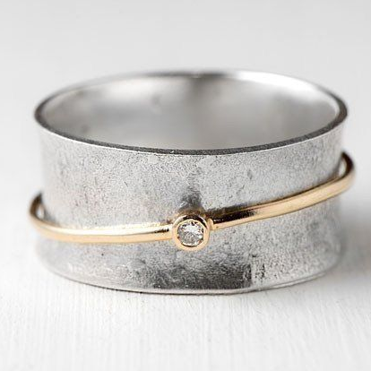 Vintage Golden Line Zirkonia Silverring