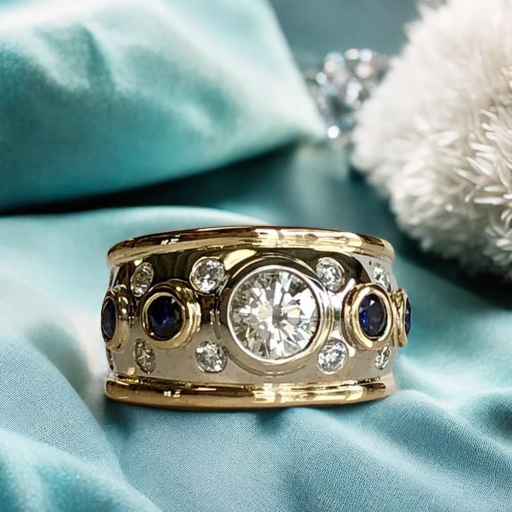 Vintage ring med inlagda zirkonia i guld