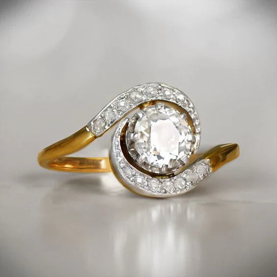 Vintage Spiralring Zirkonia i guld