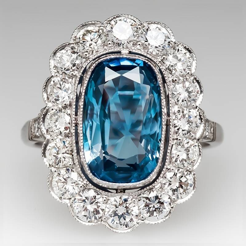 Vintage blå zirkonia silverring