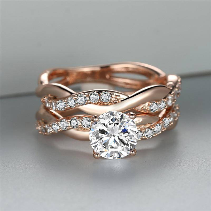 Vintage lager-på-lager-ring med rosa zirkonia