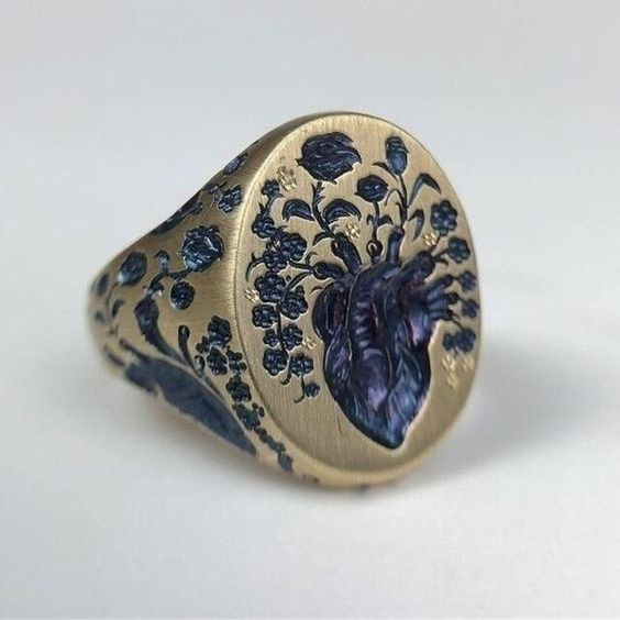 Vintage blå blomma guldring