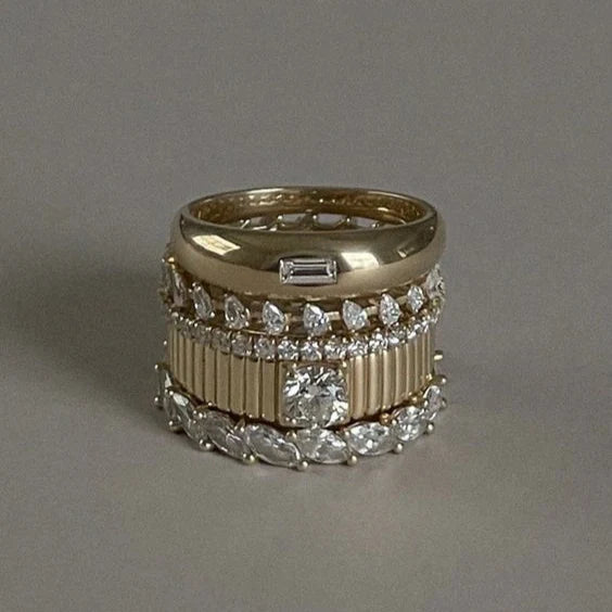Vintage Guld & Zirkonia Ring Set