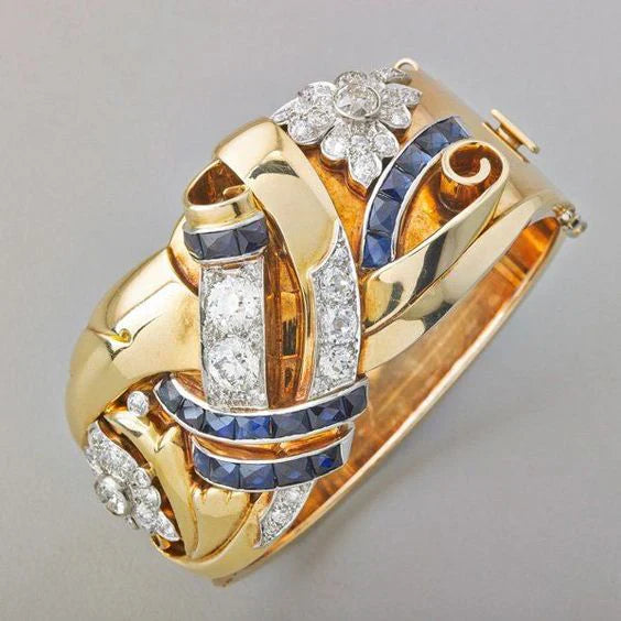 Vintage guld blå zirkonia ring