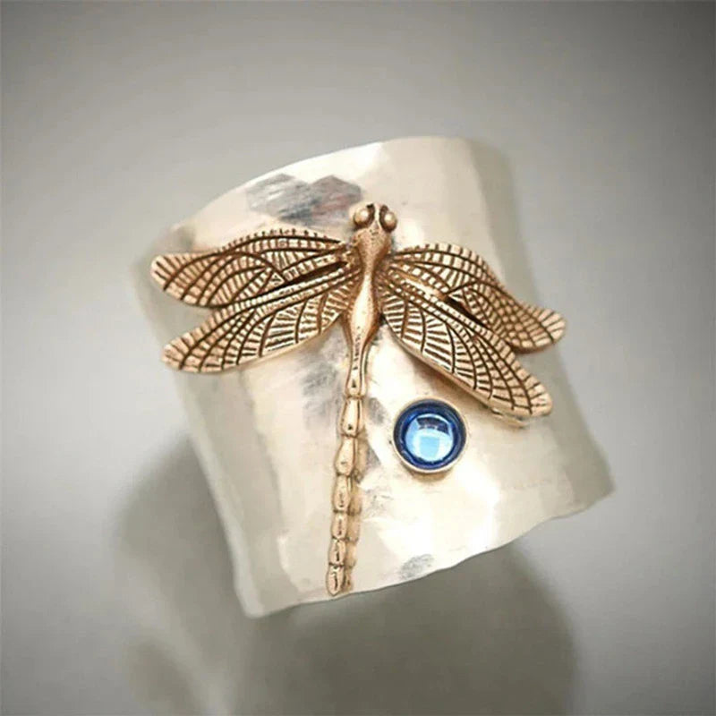 Boho Dragonfly Ring i Antikt Silver